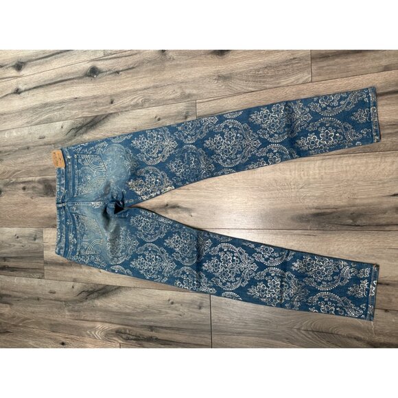 Hollister Juniors 7 Regular (28) Gold Foil Demask Flower Print Low Rise Slim Jea - Picture 9 of 9